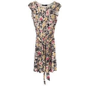 Lauren Ralph Lauren Floral Dress Size 10 Knee Length Tie Waist Lined, Ruffle